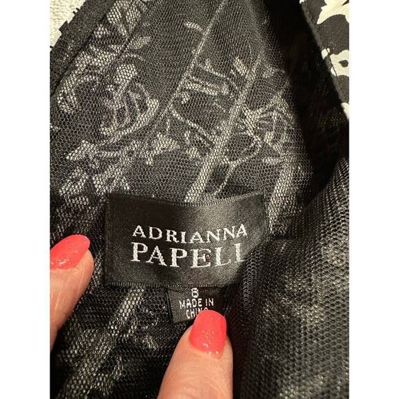 ADRIANA PAPELL V-neck Black/White Dress 8 Bodycon Cocktail Party Wedding church - Picture 3 of 11